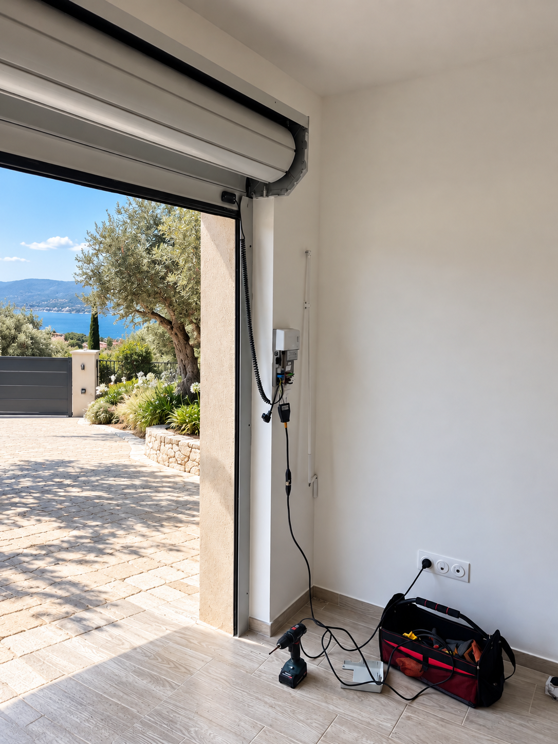 Garage ouvert sur un jardin mediterraneen