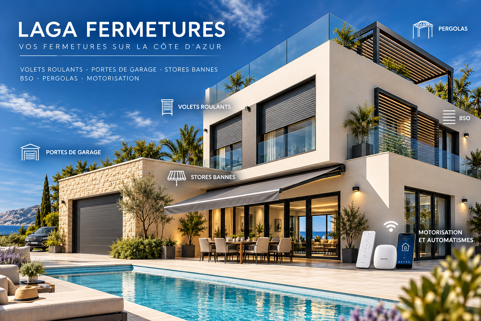 Villa mediterraneenne et fermetures connectees