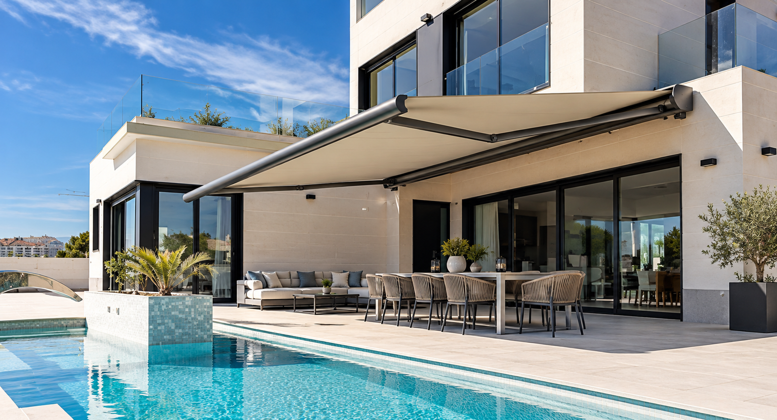 Villa moderne avec piscine et auvent